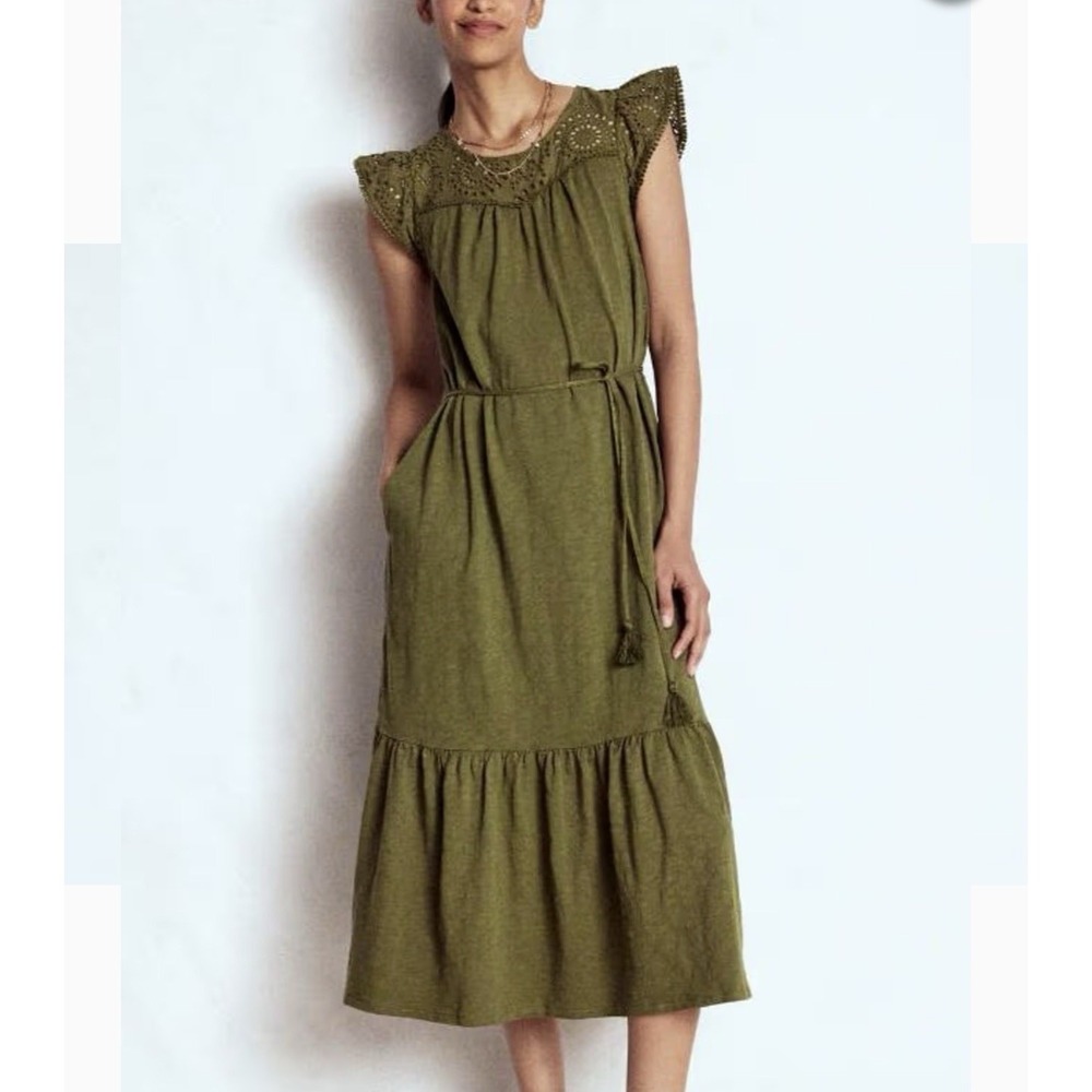Boden Juliet Broderie 100% Cotton Eyelet Midi Dress In Woodland Green Size 12R
